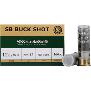 Sellier & Bellot SB12BSC Shotgun 12GA 2.75\" Lead 12 Pellets 00 Buck - 25sh Box